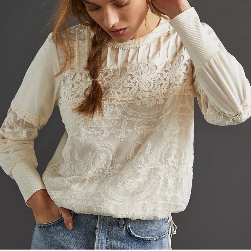 Anthropologie Cream Lace Blouse